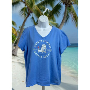 Women's Life Is Good Crush T-Shirt Sz XL Light Blue Retirement Coffee Break Tee